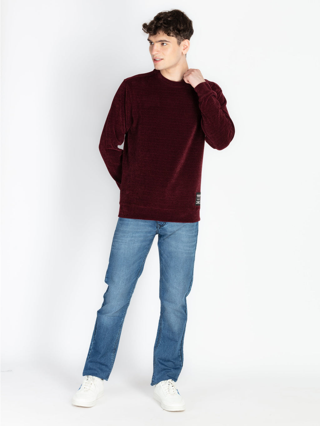 Mens Solid Round Neck Lightweight Sweatshirt