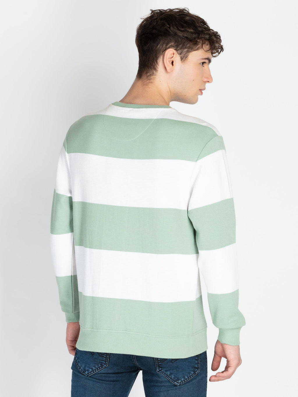 Mens Striped Round Neck Lightweight Sweatshirt