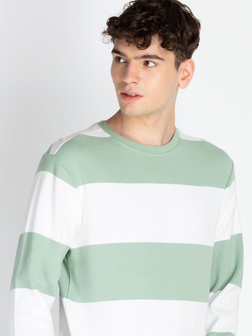 Mens Striped Round Neck Lightweight Sweatshirt