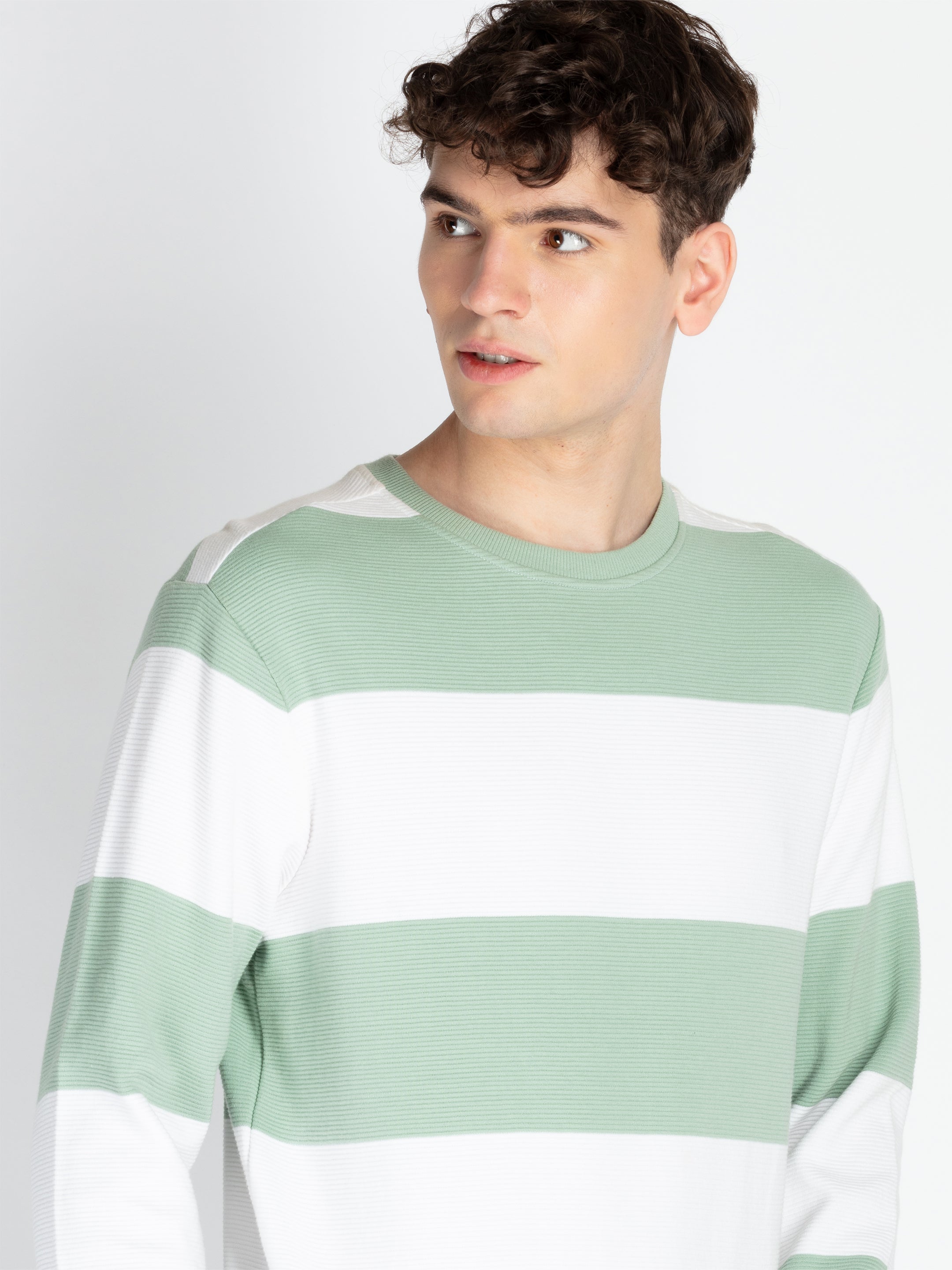 Mens Striped Round Neck Lightweight Sweatshirt