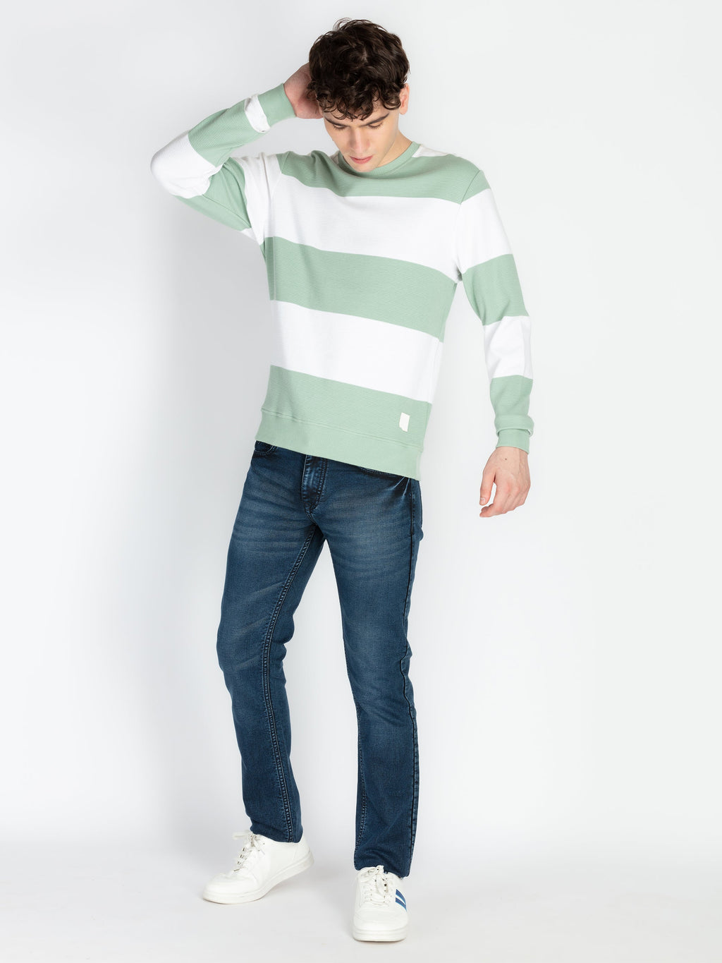 Mens Striped Round Neck Lightweight Sweatshirt