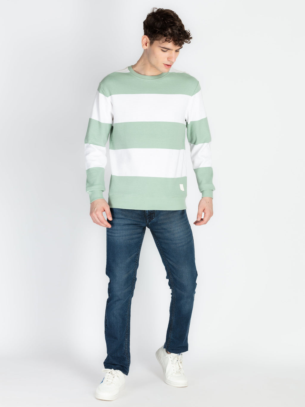 Mens Striped Round Neck Lightweight Sweatshirt