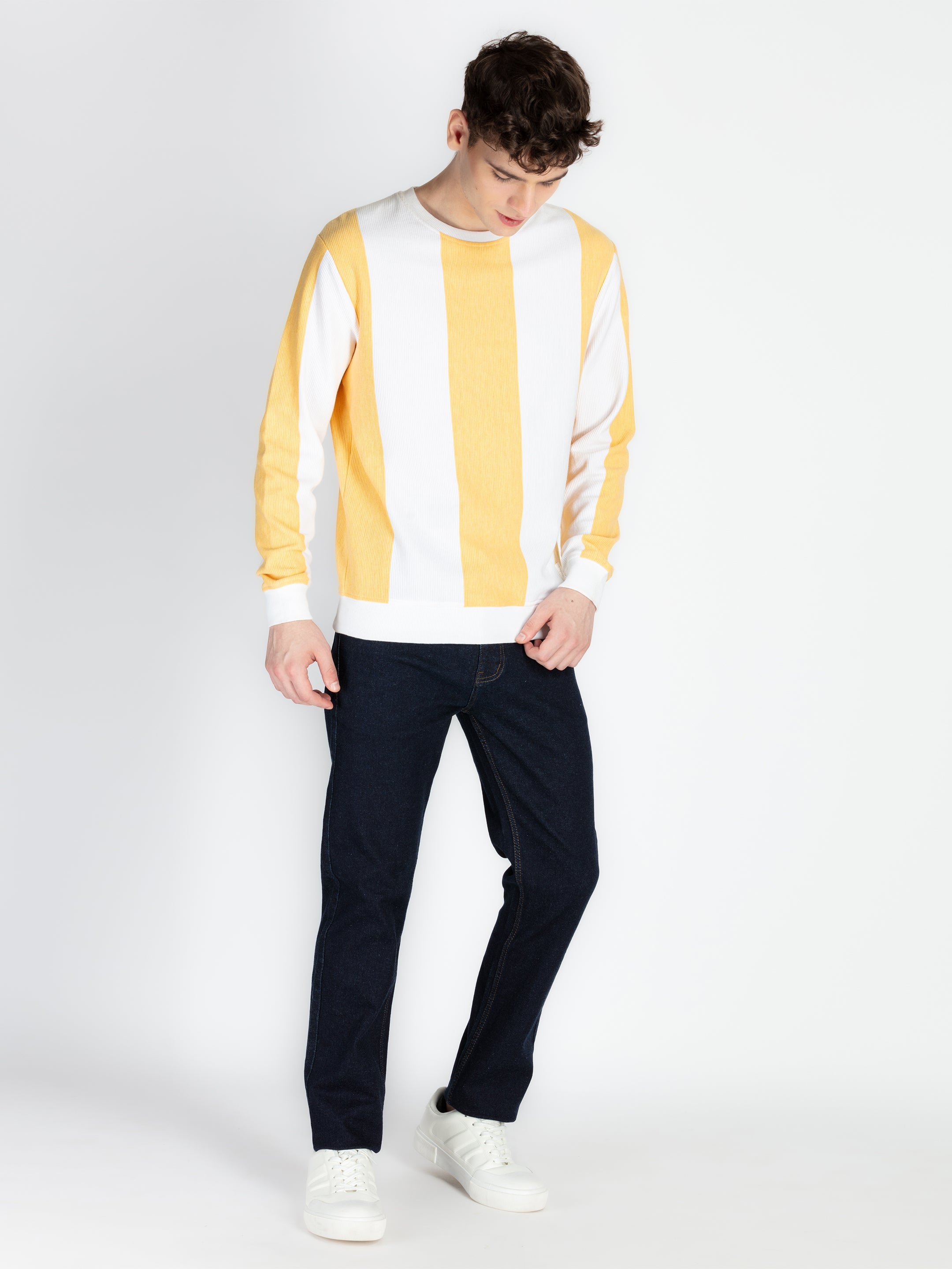 Mens Striped Round Neck Lightweight Sweatshirt
