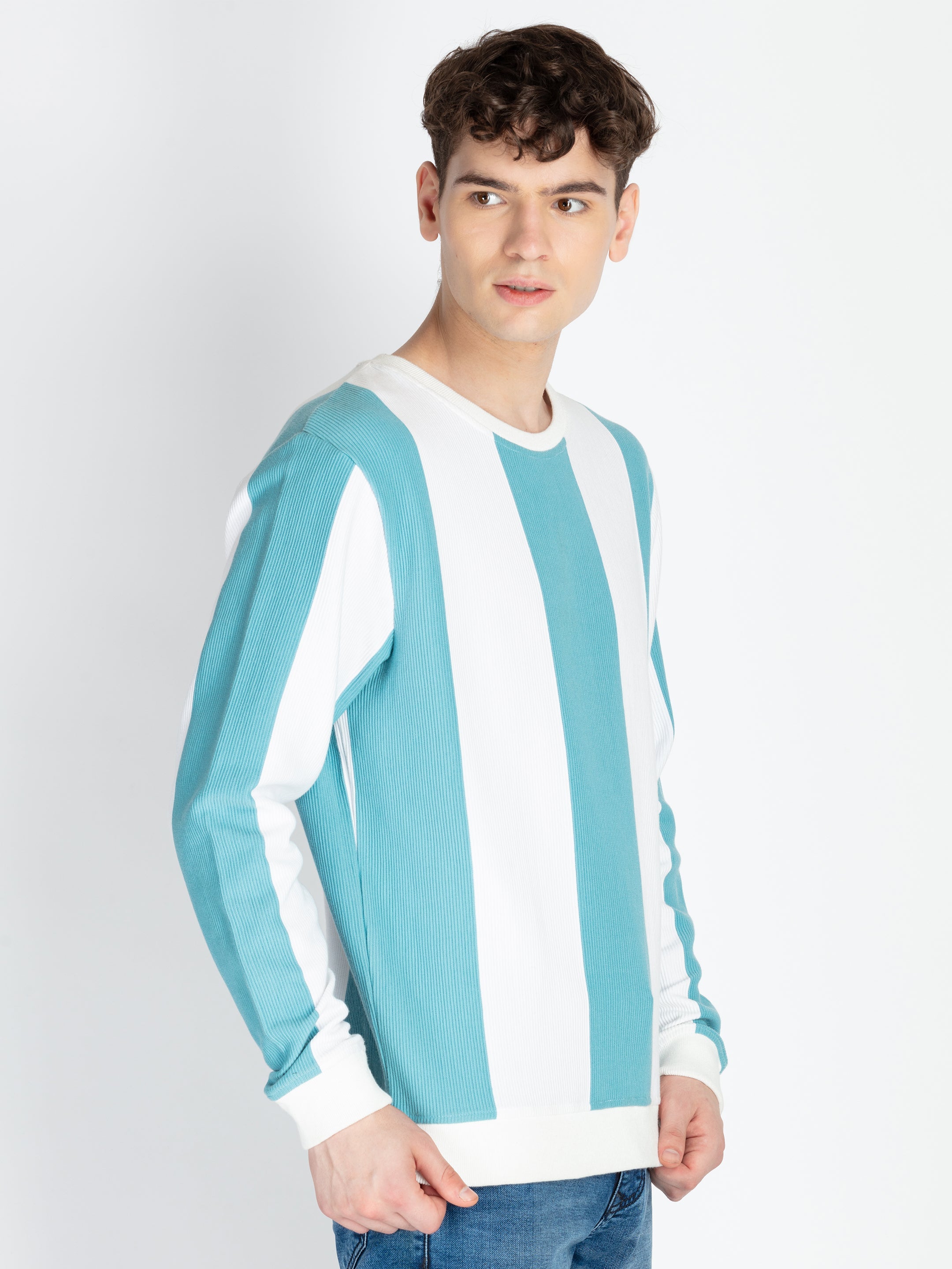 Mens Striped Round Neck Lightweight Sweatshirt Secondary image