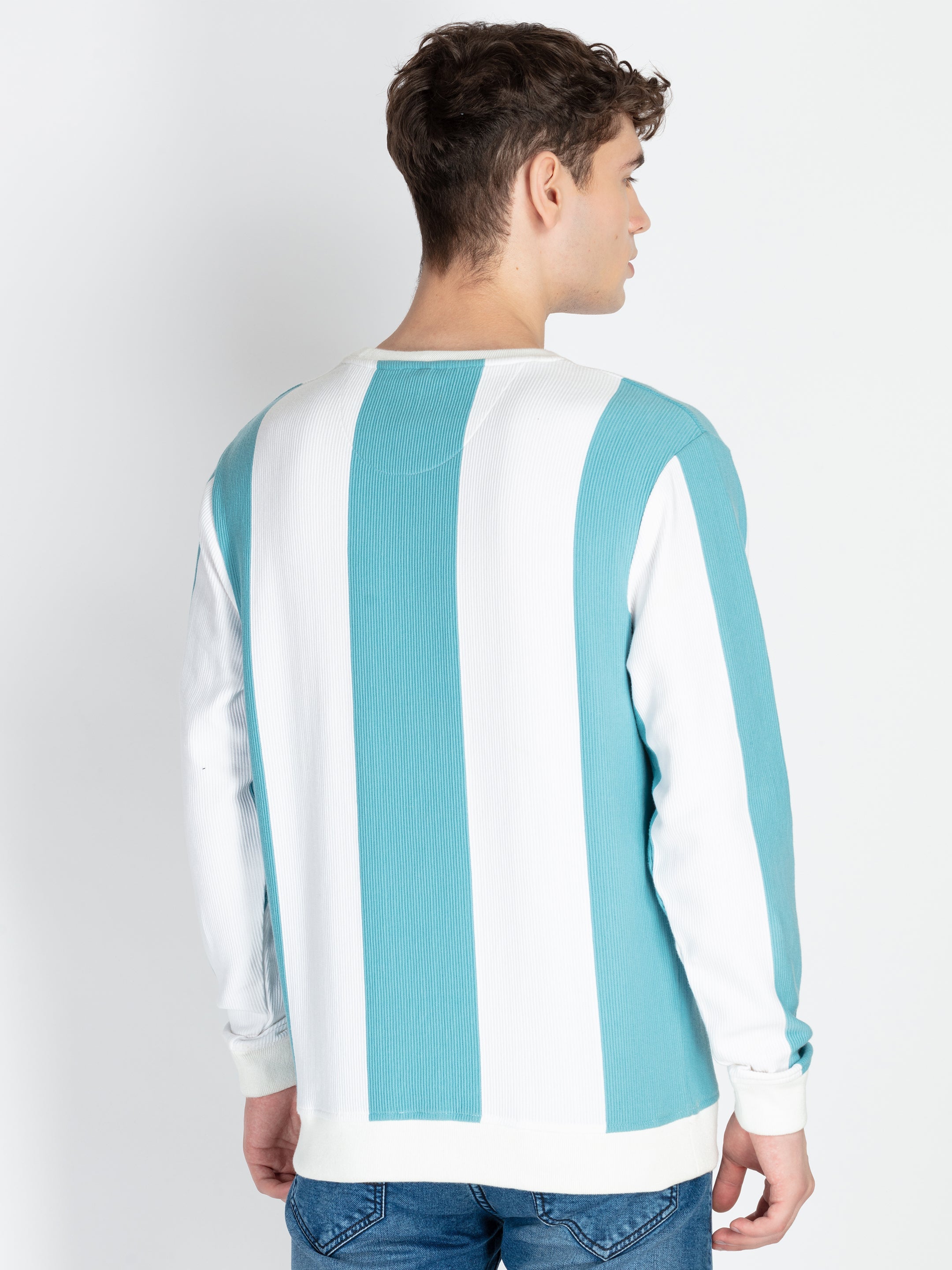 Mens Striped Round Neck Lightweight Sweatshirt