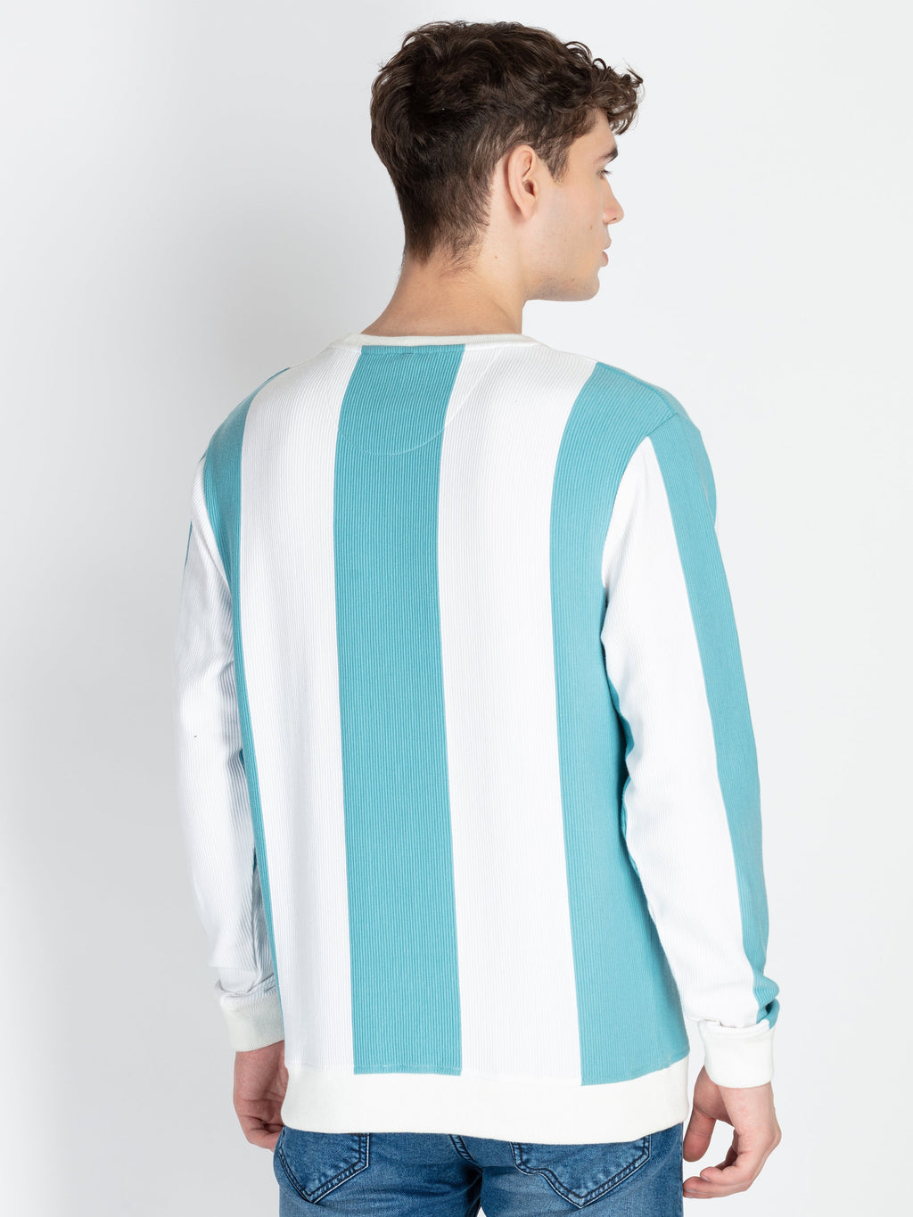 Mens Striped Round Neck Lightweight Sweatshirt
