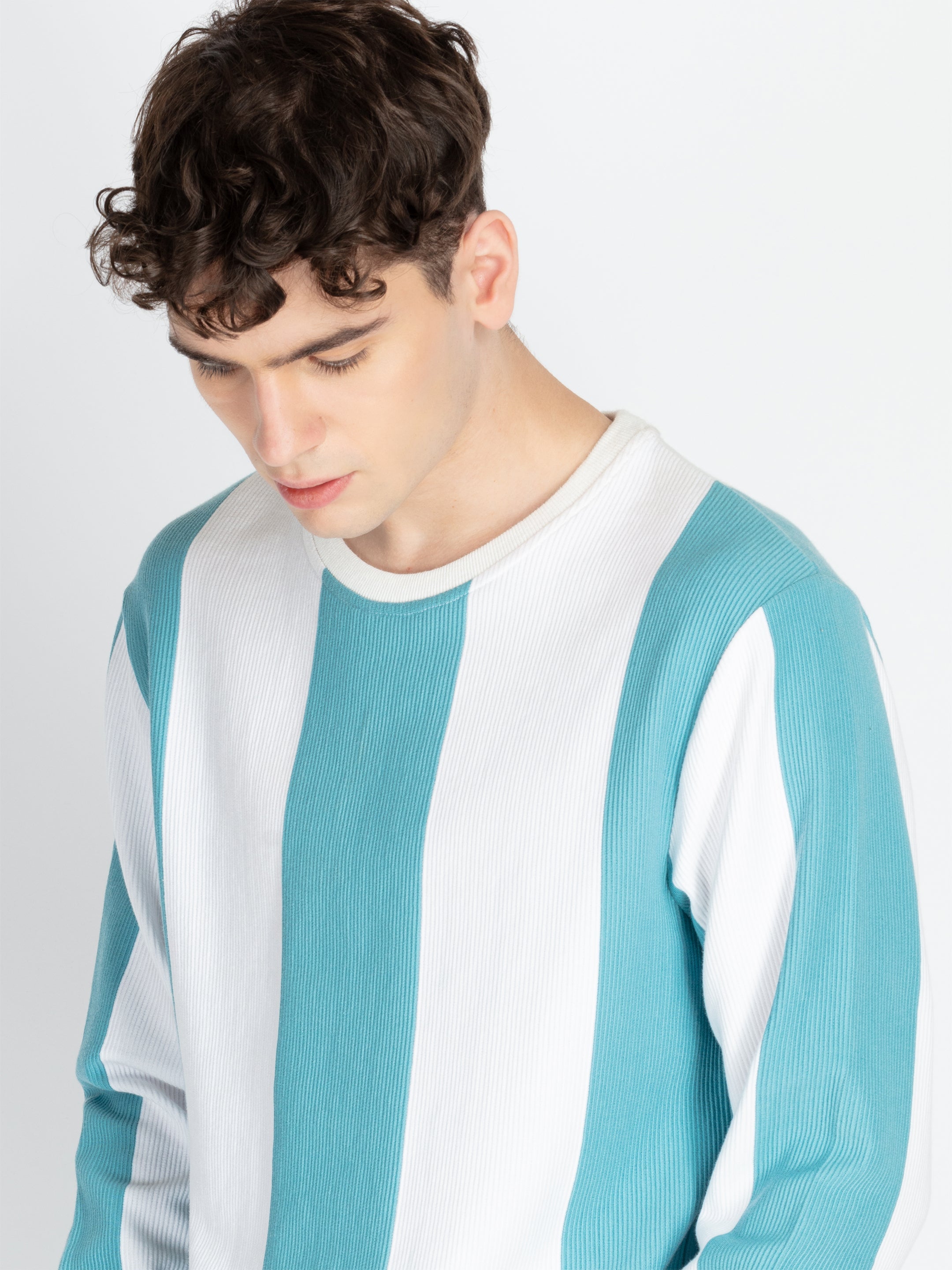 Mens Striped Round Neck Lightweight Sweatshirt