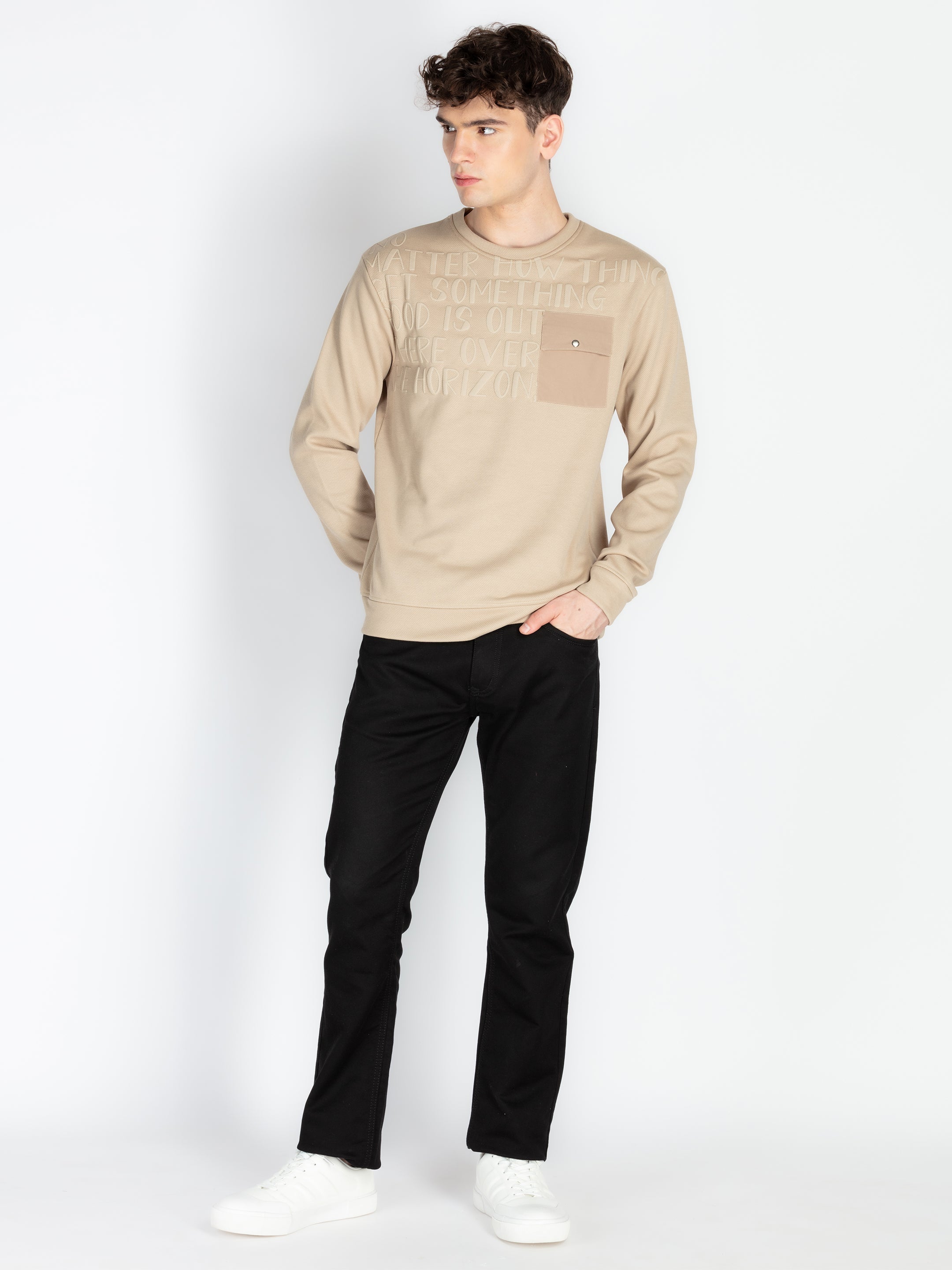Mens Solid Round Neck Lightweight Sweatshirt