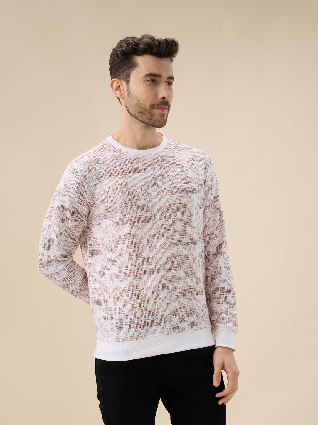 Men's All-Over Abstract  Print Full Sleeves Round Neck Regular Fit Lightweight Sweatshirt Secondary image
