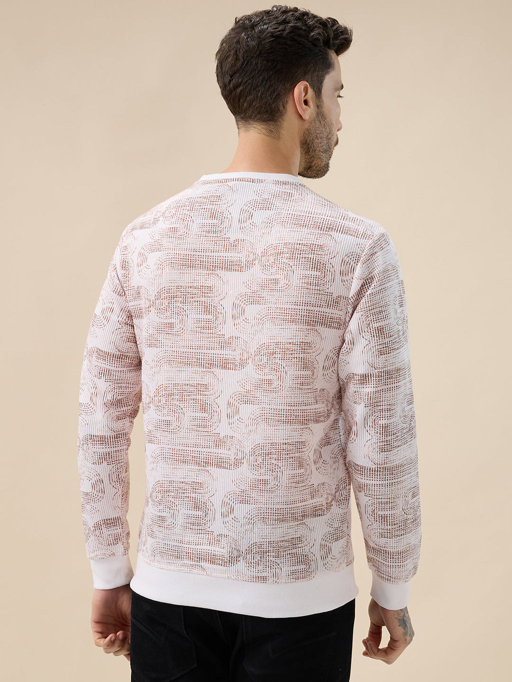 Men's All-Over Abstract  Print Full Sleeves Round Neck Regular Fit Lightweight Sweatshirt