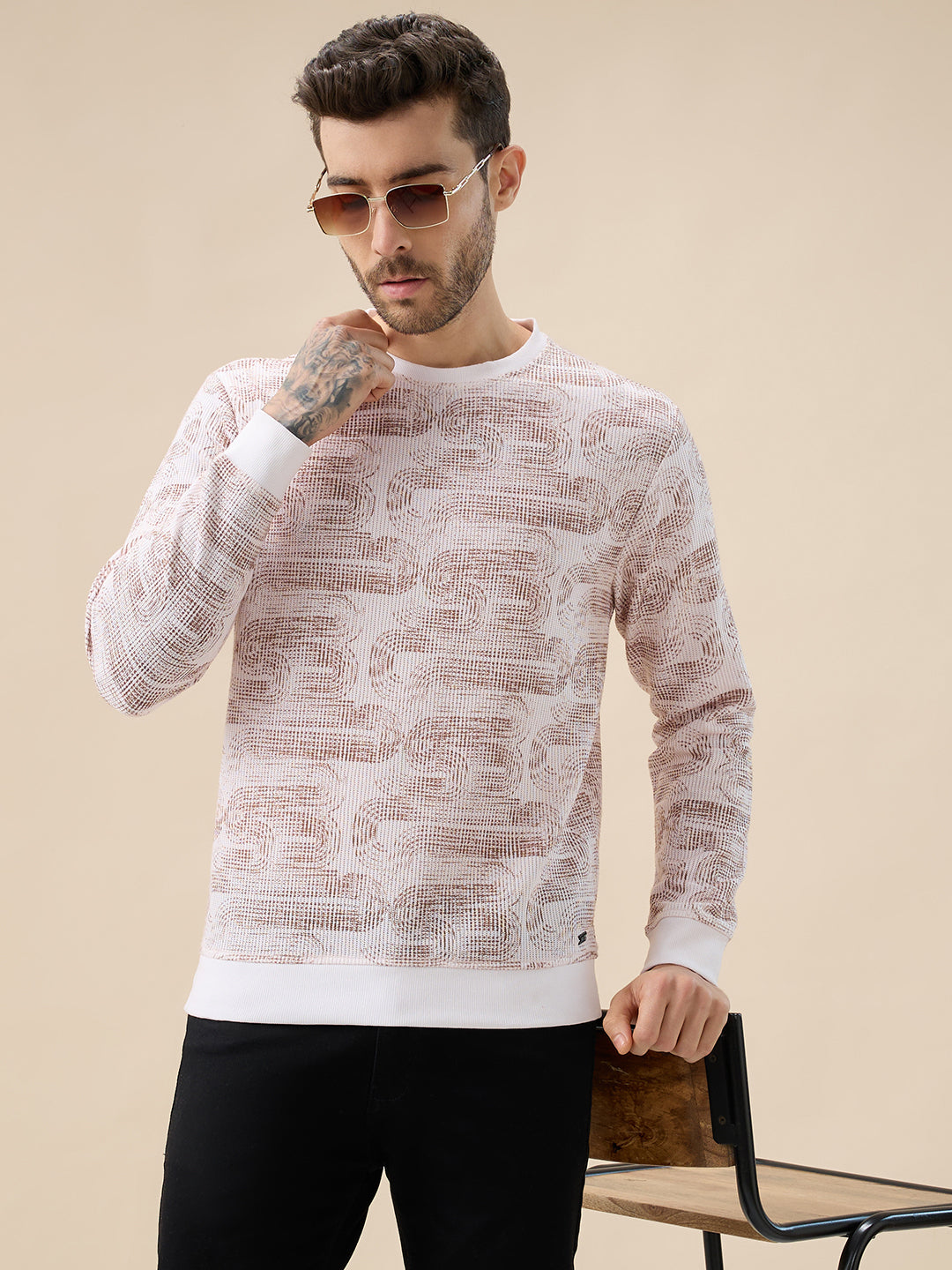 Men's All-Over Abstract  Print Full Sleeves Round Neck Regular Fit Lightweight Sweatshirt