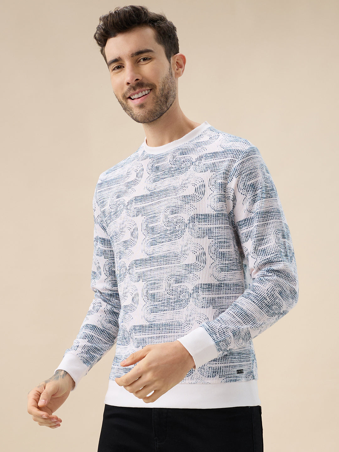 Men's All-Over Abstract  Print Full Sleeves Round Neck Regular Fit Lightweight Sweatshirt Secondary image