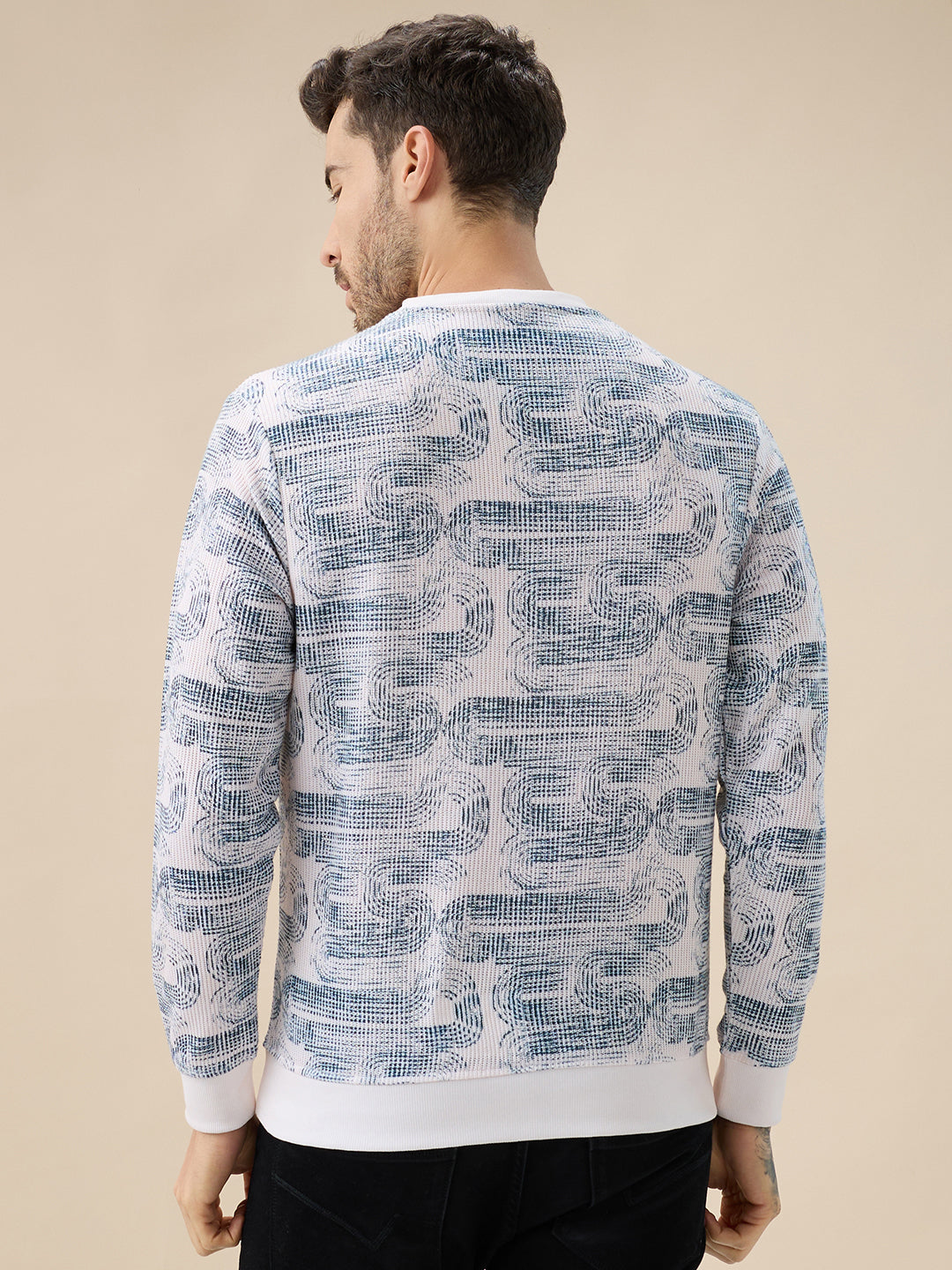 Men's All-Over Abstract  Print Full Sleeves Round Neck Regular Fit Lightweight Sweatshirt