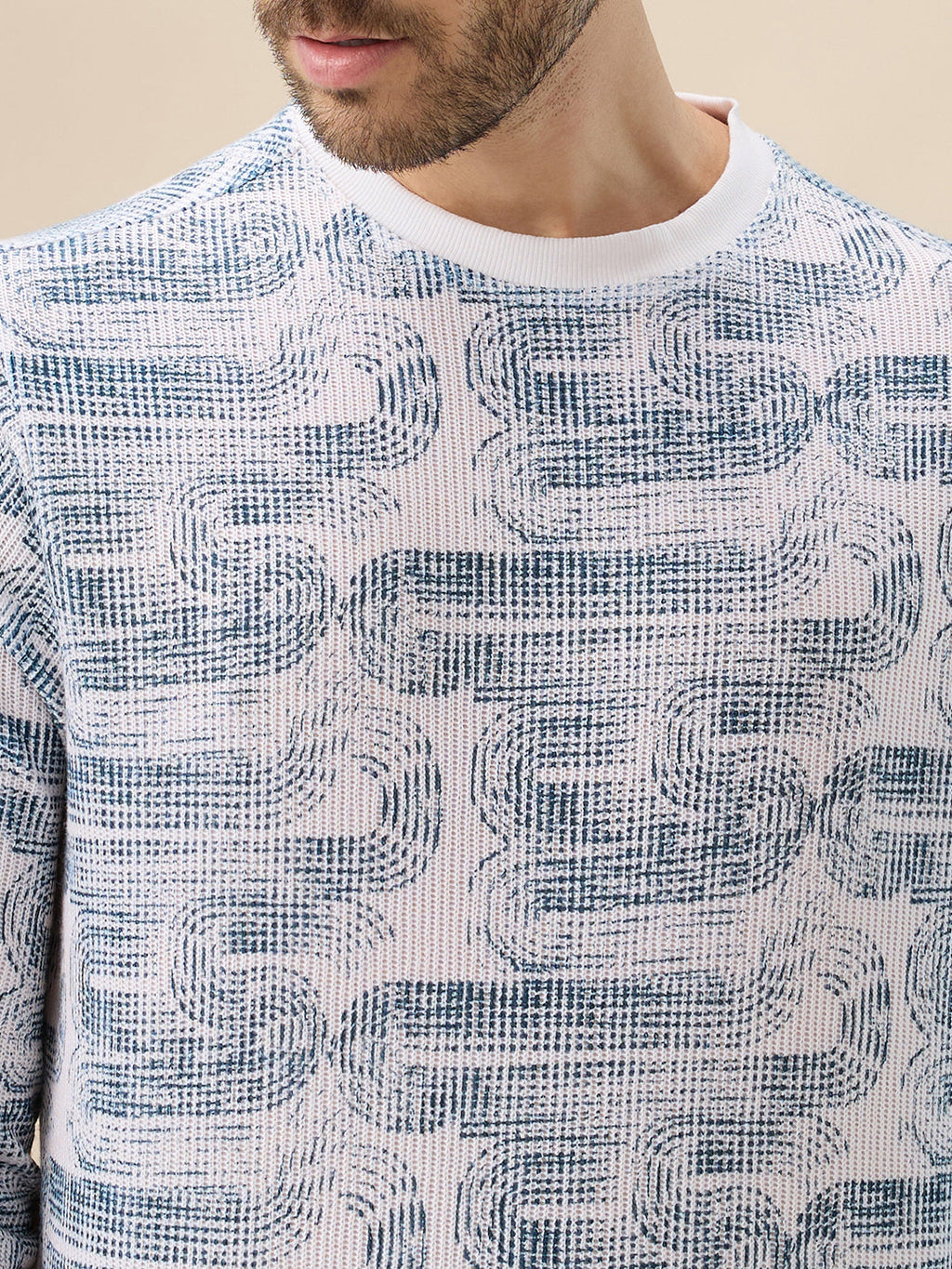 Men's All-Over Abstract  Print Full Sleeves Round Neck Regular Fit Lightweight Sweatshirt