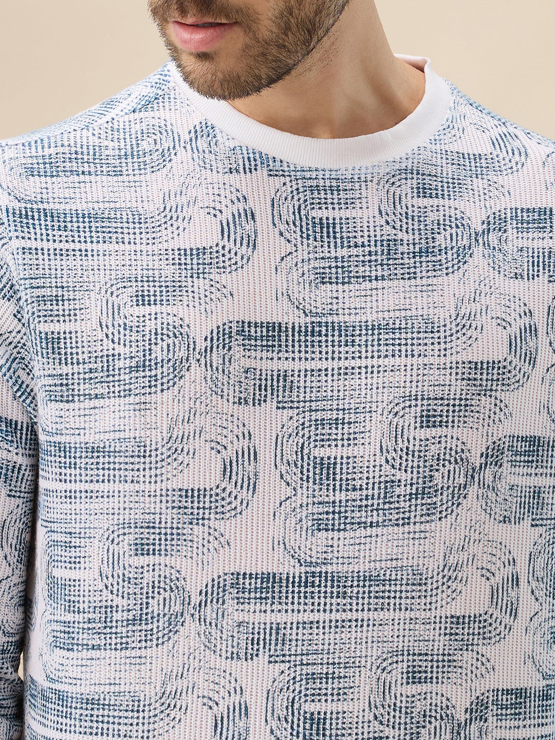 Men's All-Over Abstract  Print Full Sleeves Round Neck Regular Fit Lightweight Sweatshirt