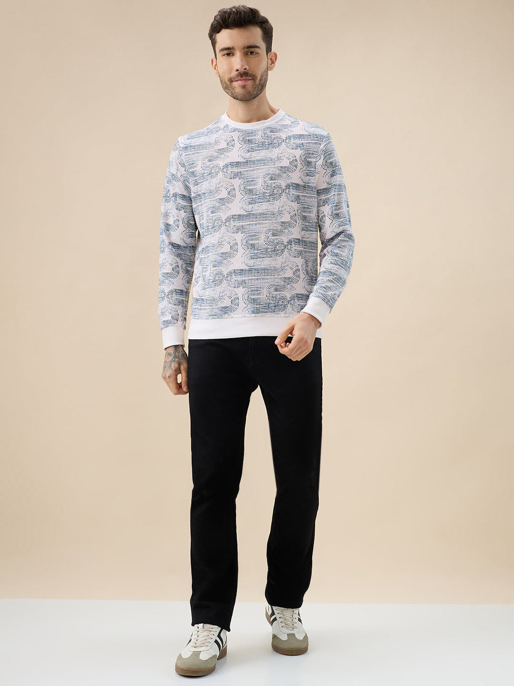 Men's All-Over Abstract  Print Full Sleeves Round Neck Regular Fit Lightweight Sweatshirt
