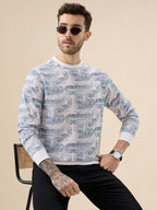 Men's All-Over Abstract  Print Full Sleeves Round Neck Regular Fit Lightweight Sweatshirt