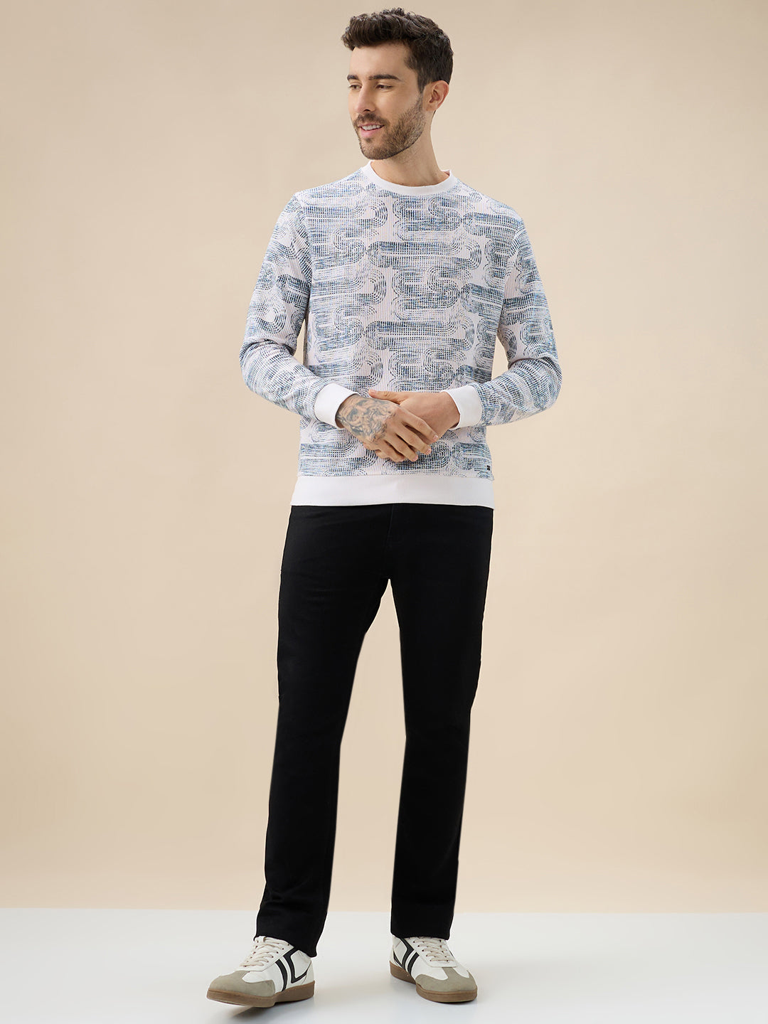 Men's All-Over Abstract  Print Full Sleeves Round Neck Regular Fit Lightweight Sweatshirt