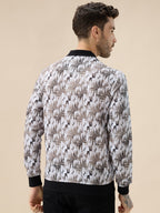 Men's Abstract Print Mock Collar Full Sleeves Sweatshirt with Front Zip Closure