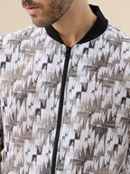 Men's Abstract Print Mock Collar Full Sleeves Sweatshirt with Front Zip Closure