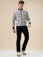 Men's Abstract Print Mock Collar Full Sleeves Sweatshirt with Front Zip Closure