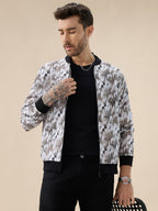 Men's Abstract Print Mock Collar Full Sleeves Sweatshirt with Front Zip Closure