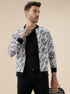 Men's Abstract Print Mock Collar Full Sleeves Sweatshirt with Front Zip Closure