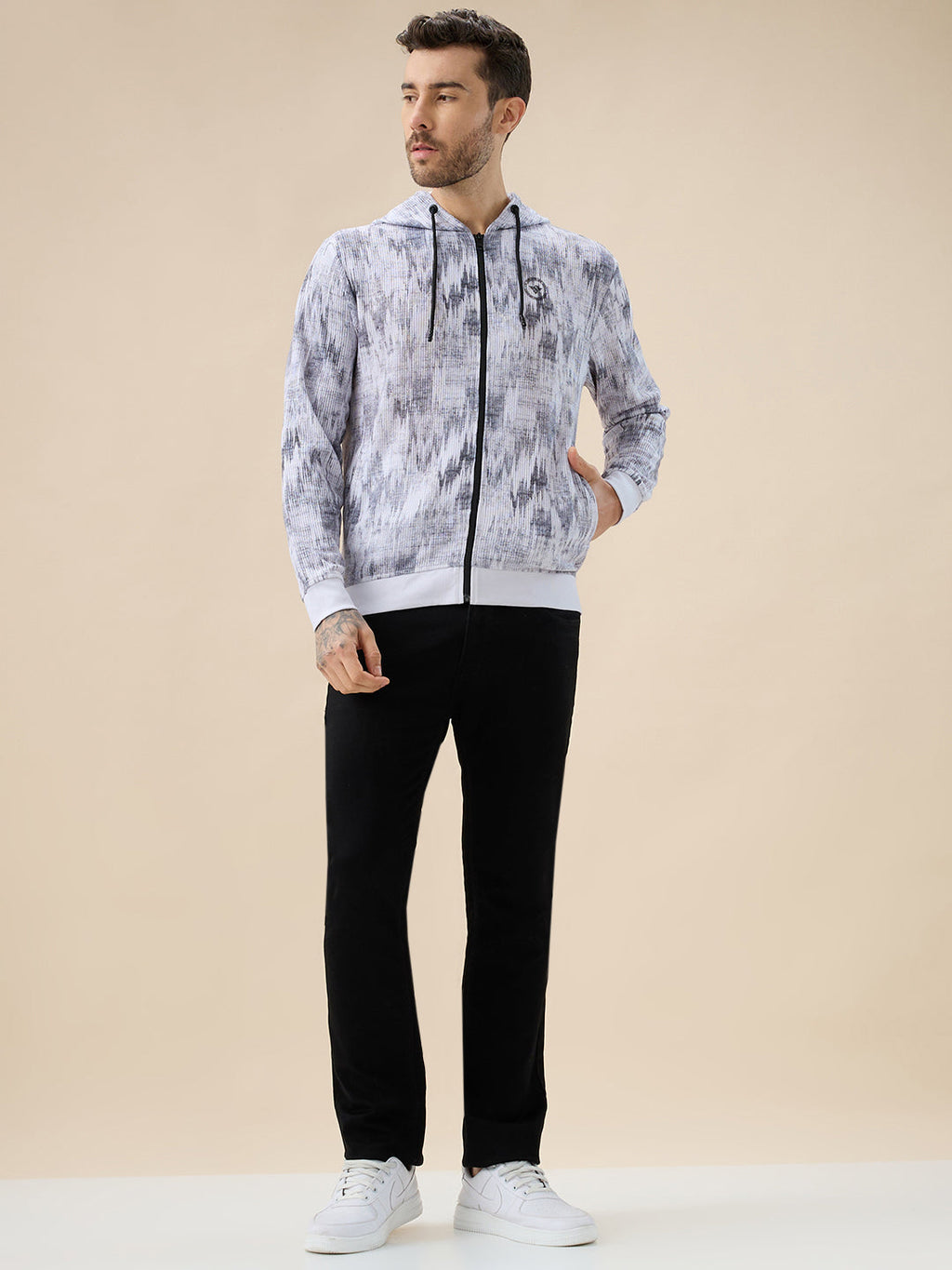 Men's Camouflage Print Full Sleeves Hooded Sweatshirt with Side Pockets