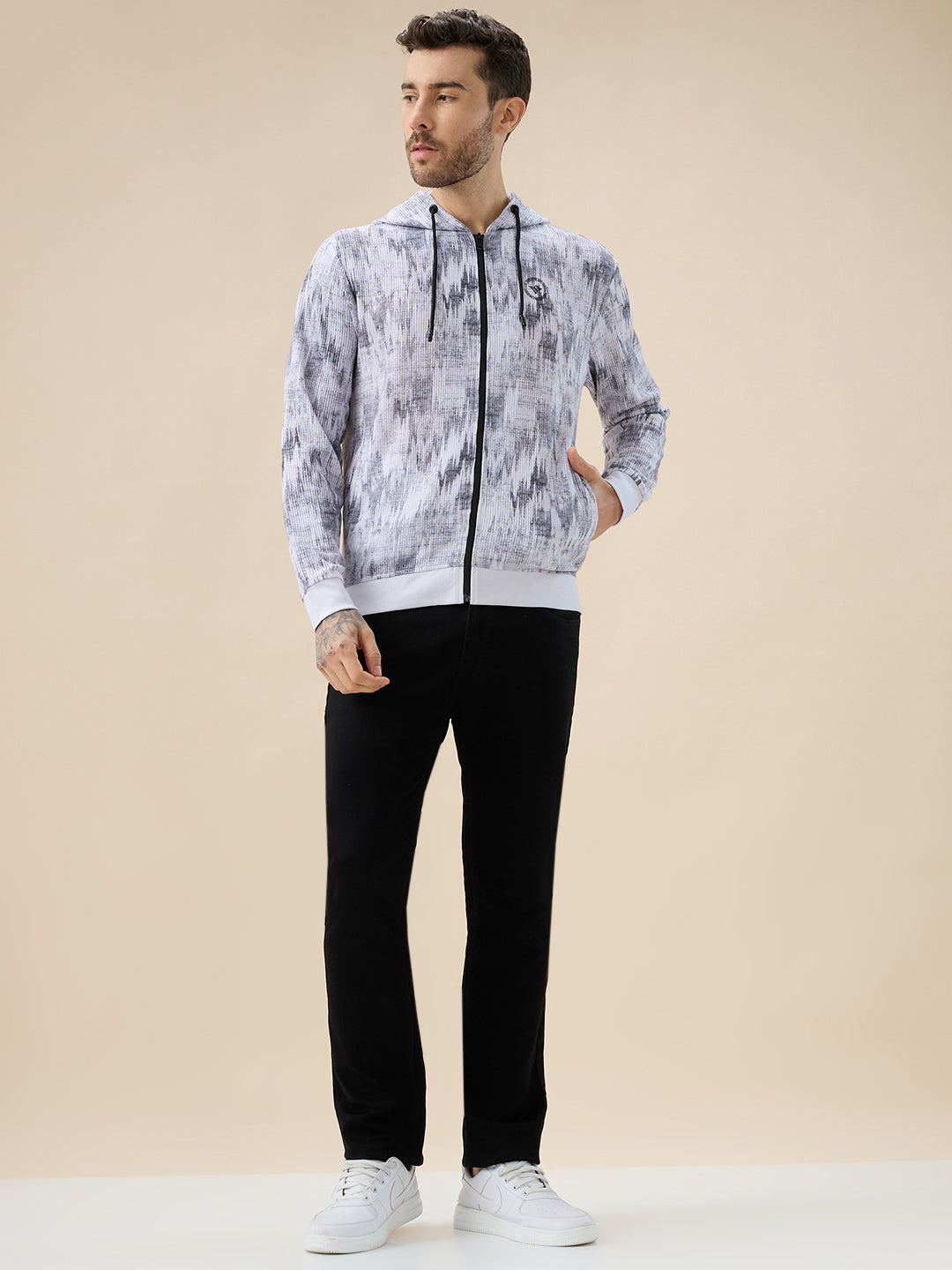 Men's Camouflage Print Full Sleeves Hooded Sweatshirt with Side Pockets