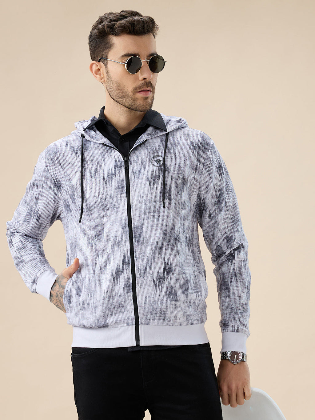 Men's Camouflage Print Full Sleeves Hooded Sweatshirt with Side Pockets