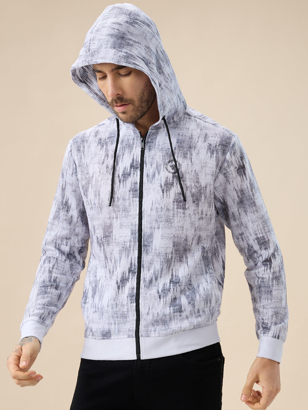 Men's Camouflage Print Full Sleeves Hooded Sweatshirt with Side Pockets