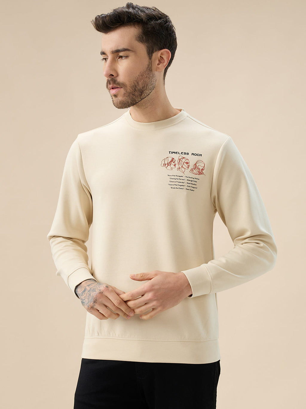 Men's Chest & Back Typography Print Full-Sleeves Round Neck Sweatshirt