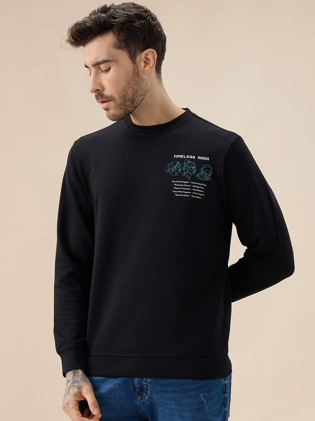 Men's Chest & Back Typography Print Full-Sleeves Round Neck Sweatshirt