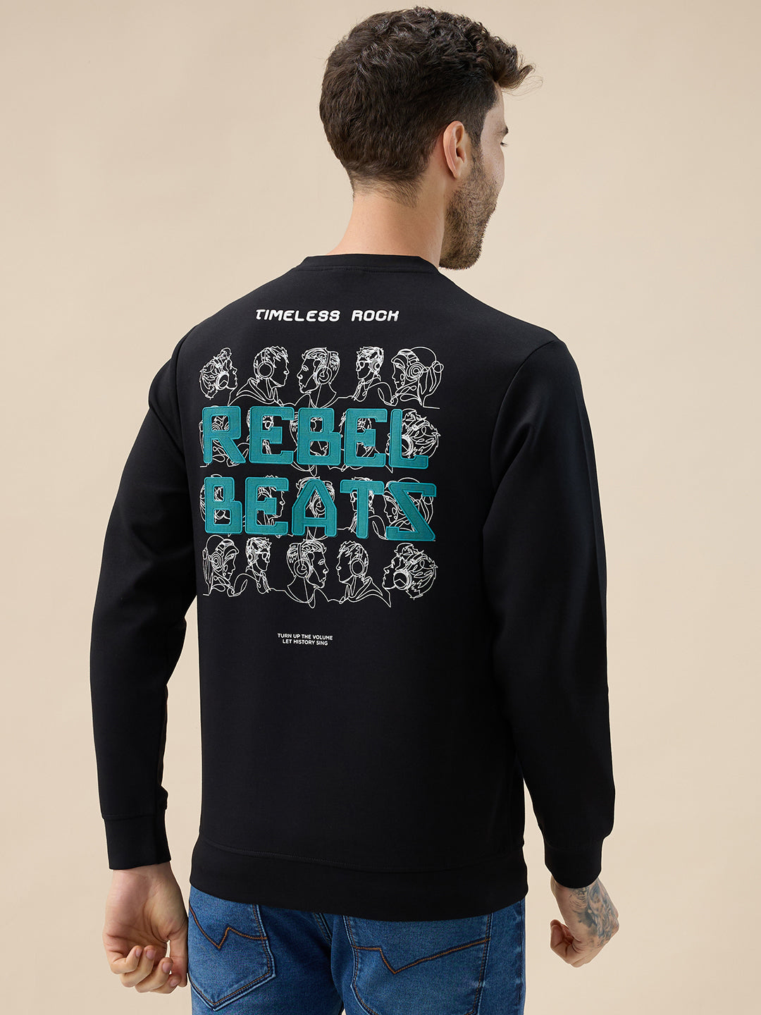 Men's Chest & Back Typography Print Full-Sleeves Round Neck Sweatshirt