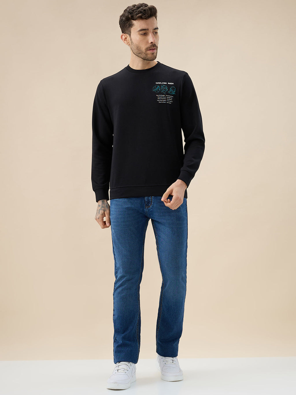 Men's Chest & Back Typography Print Full-Sleeves Round Neck Sweatshirt