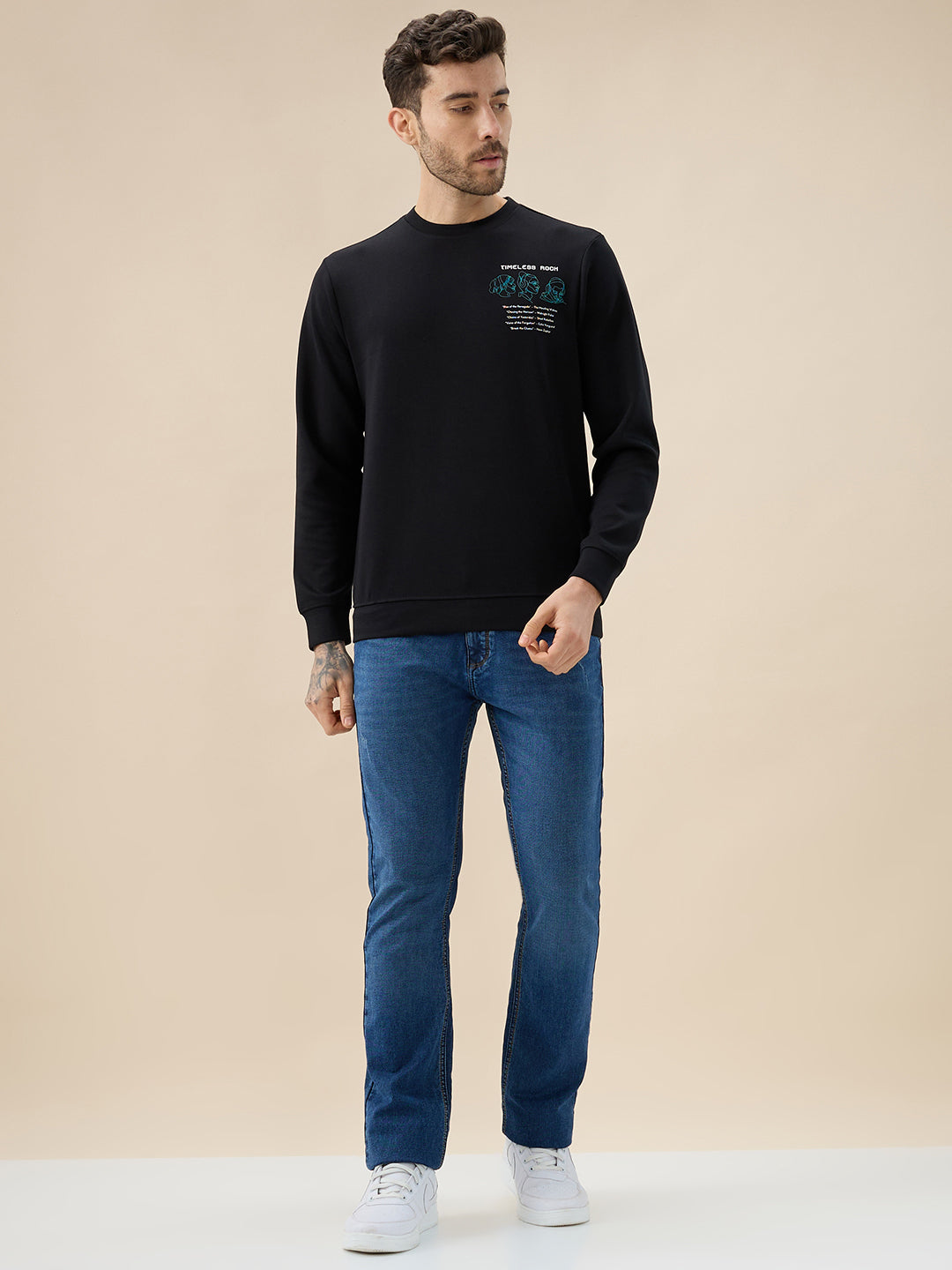 Men's Chest & Back Typography Print Full-Sleeves Round Neck Sweatshirt