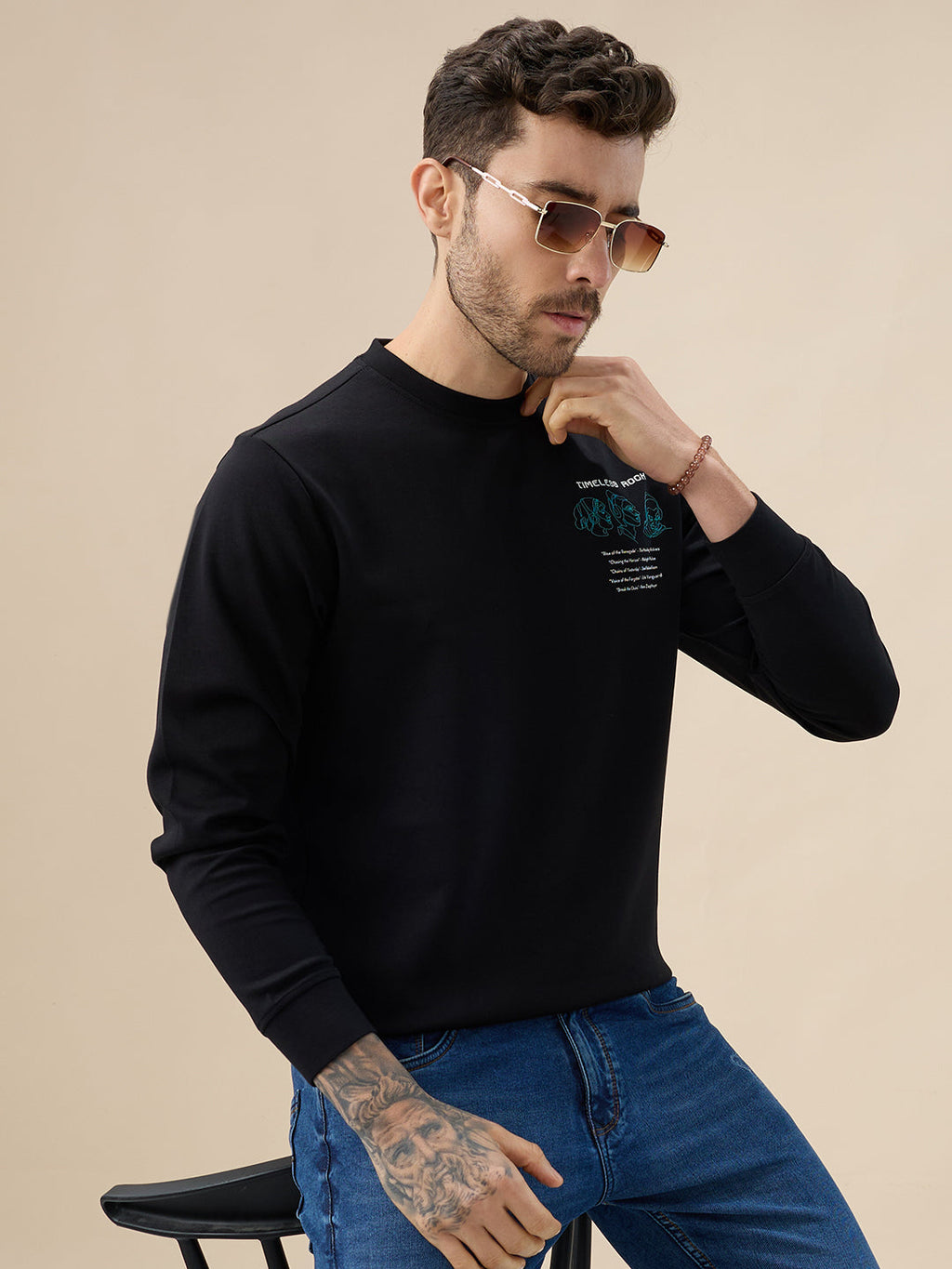 Men's Chest & Back Typography Print Full-Sleeves Round Neck Sweatshirt