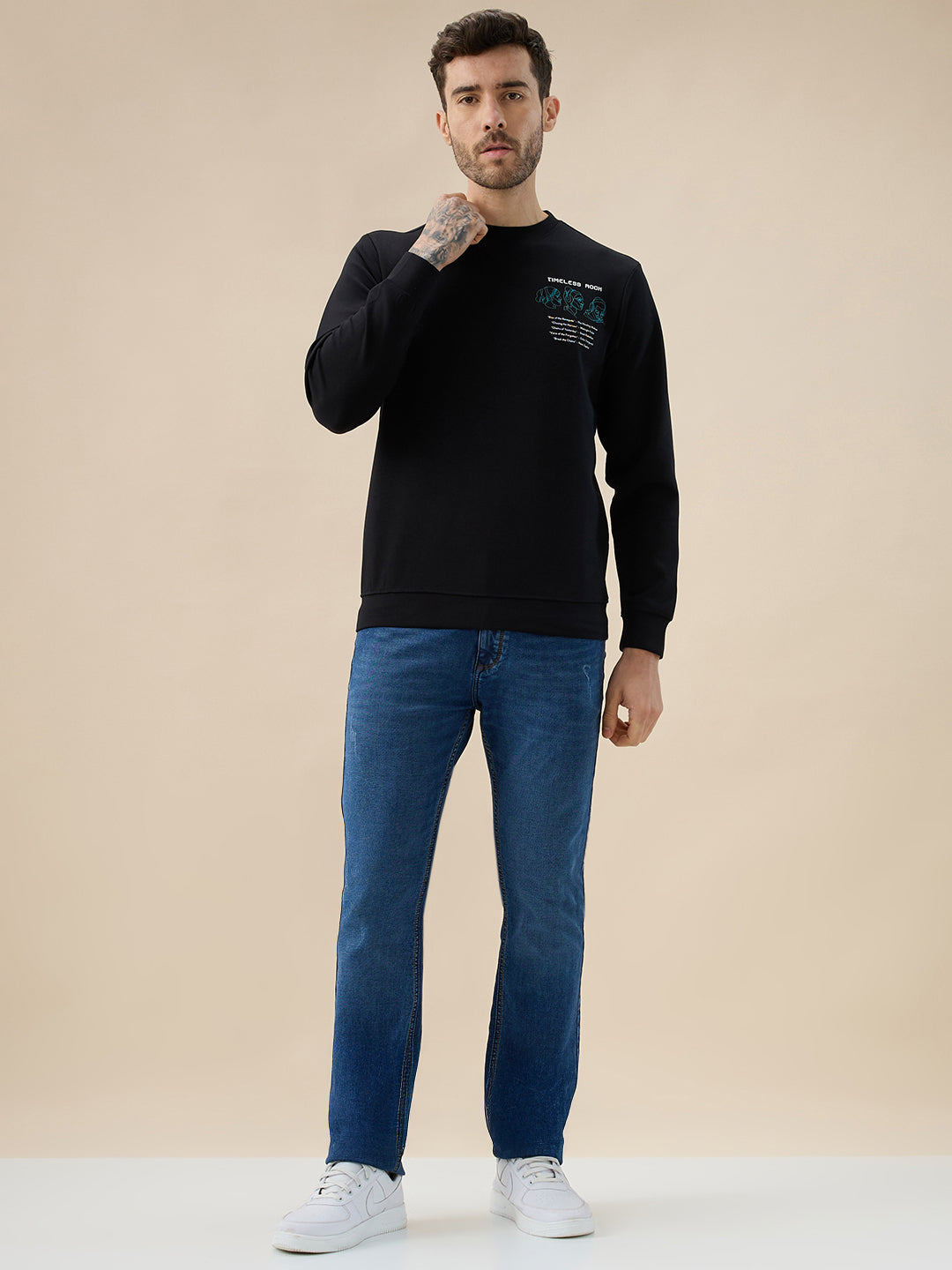 Men's Chest & Back Typography Print Full-Sleeves Round Neck Sweatshirt