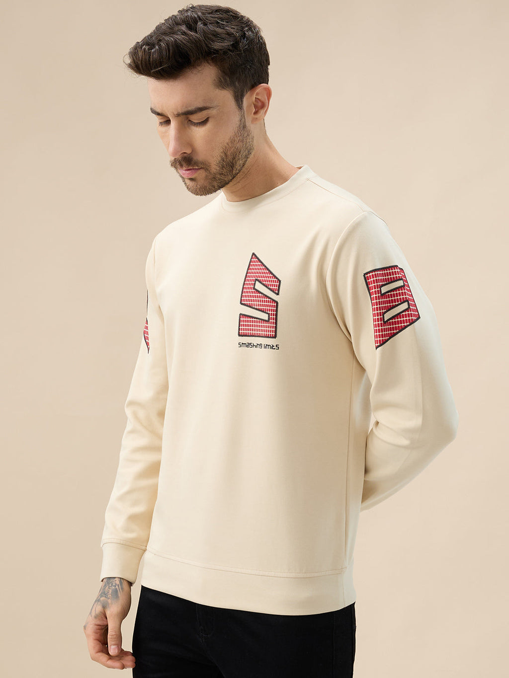 Men's Back Typography Print Round Neck Full Sleeves Sweatshirt