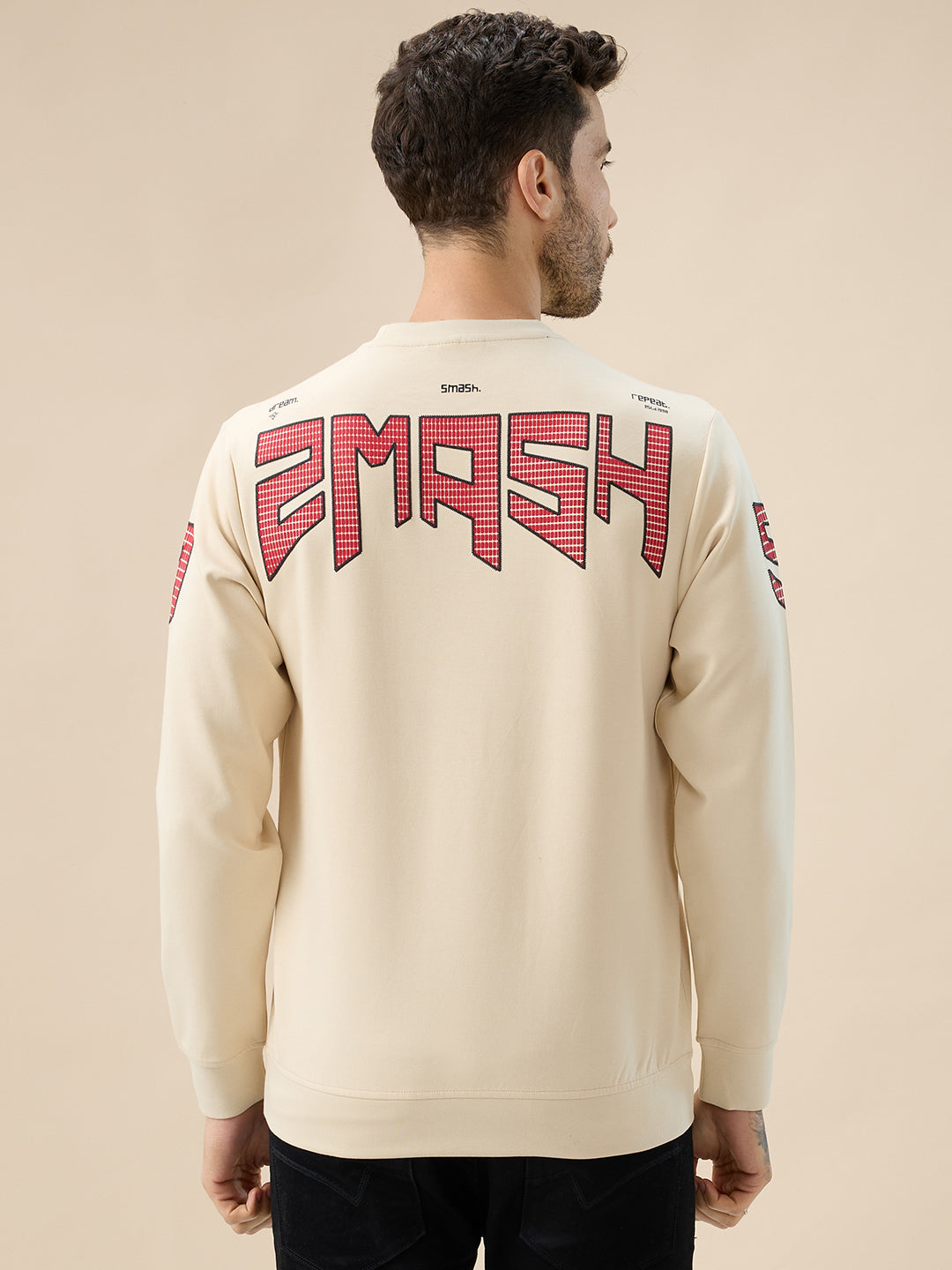 Men's Back Typography Print Round Neck Full Sleeves Sweatshirt