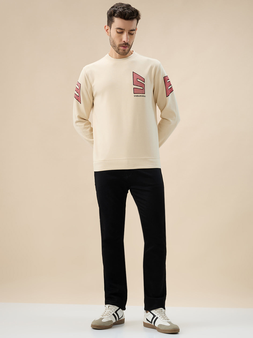 Men's Back Typography Print Round Neck Full Sleeves Sweatshirt