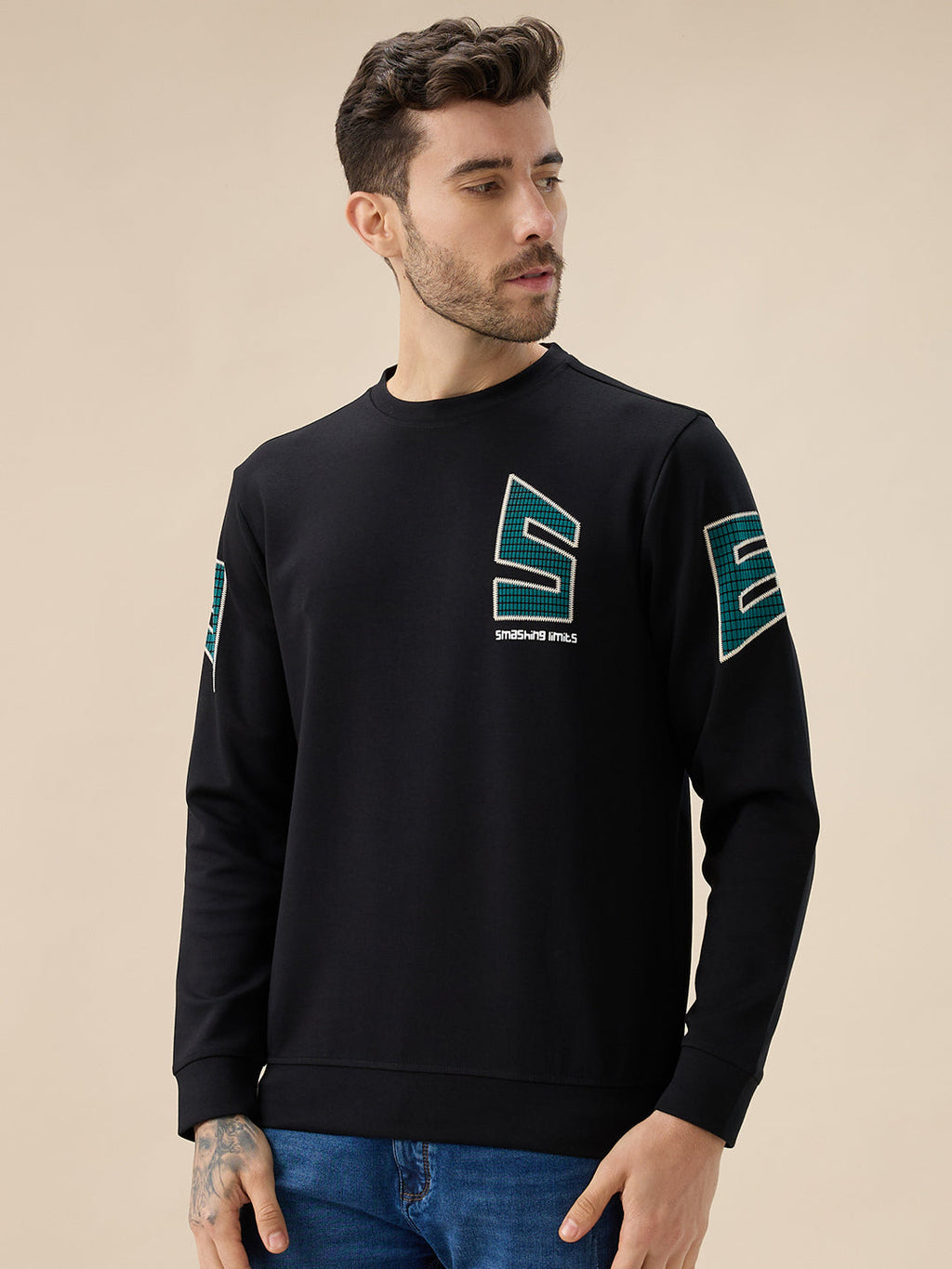 Men's Back Typography Print Round Neck Full Sleeves Sweatshirt