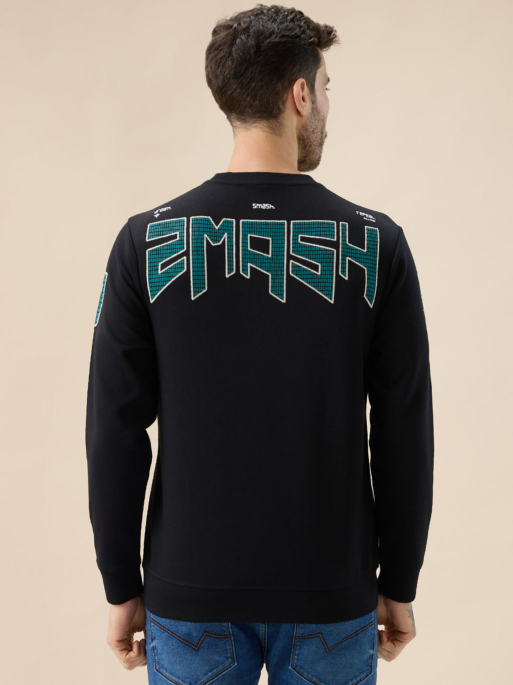 Men's Back Typography Print Round Neck Full Sleeves Sweatshirt