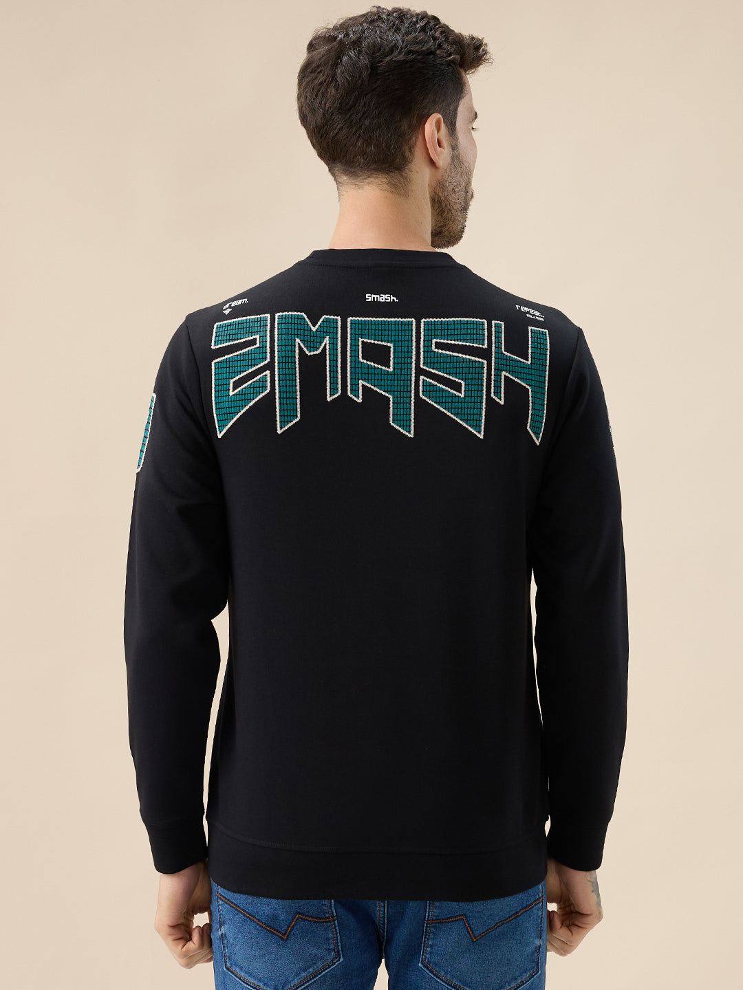 Men's Back Typography Print Round Neck Full Sleeves Sweatshirt