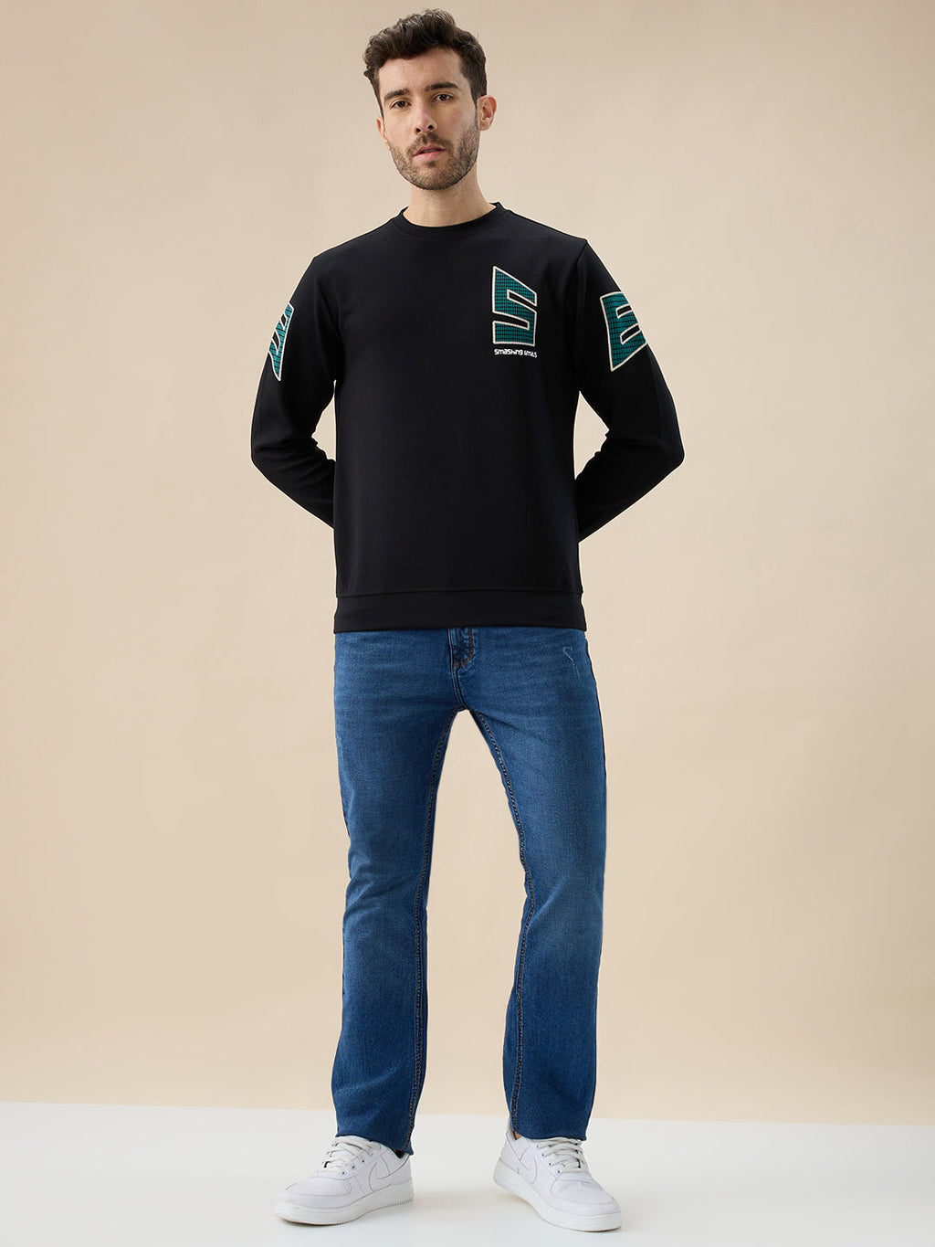 Men's Back Typography Print Round Neck Full Sleeves Sweatshirt