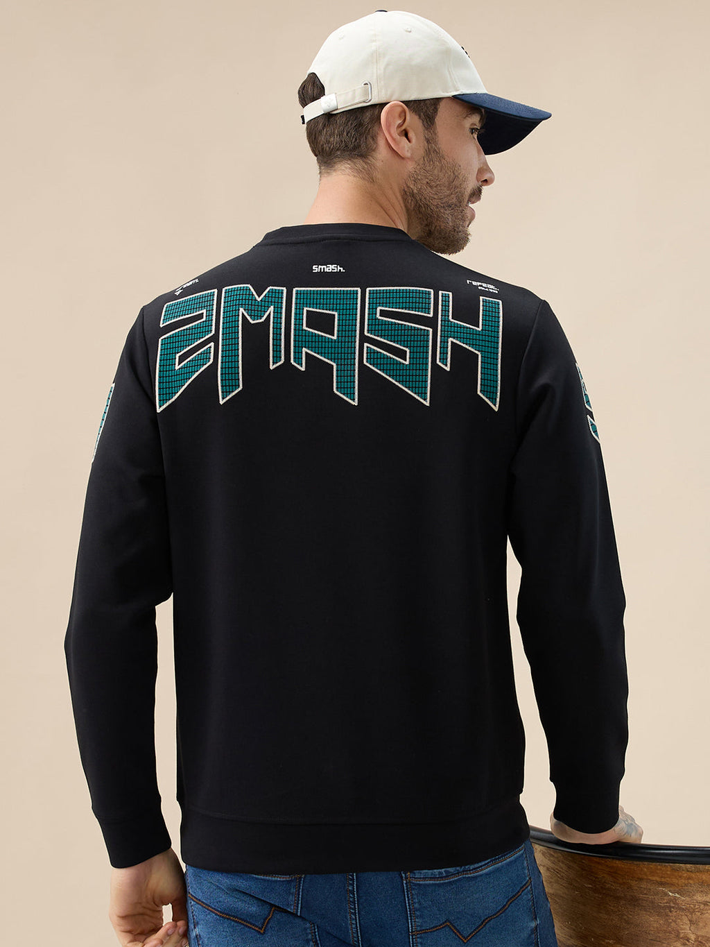 Men's Back Typography Print Round Neck Full Sleeves Sweatshirt