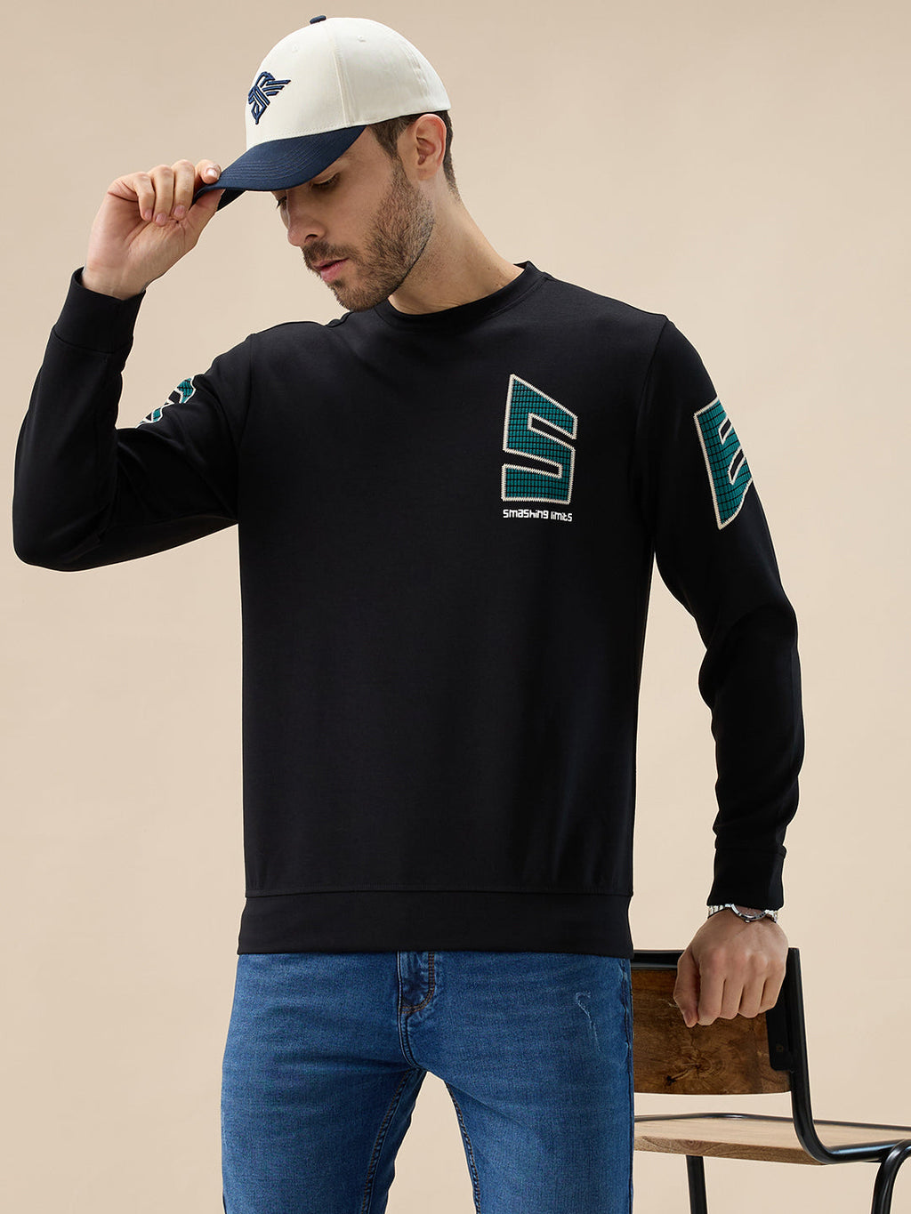 Men's Back Typography Print Round Neck Full Sleeves Sweatshirt