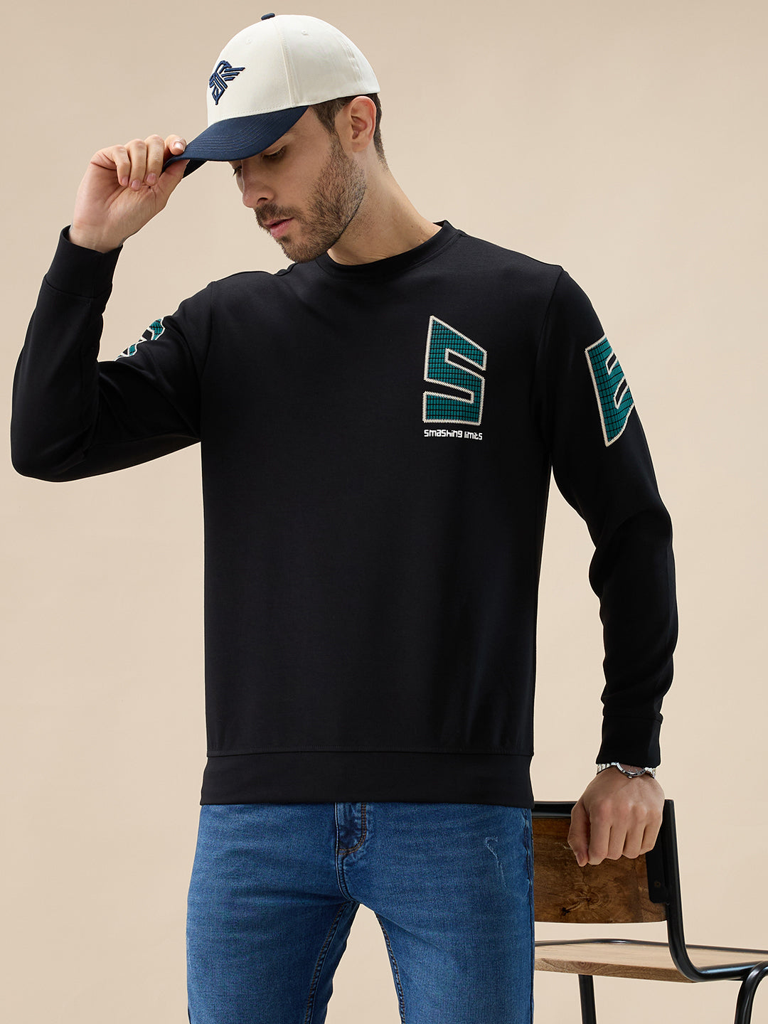 Men's Back Typography Print Round Neck Full Sleeves Sweatshirt