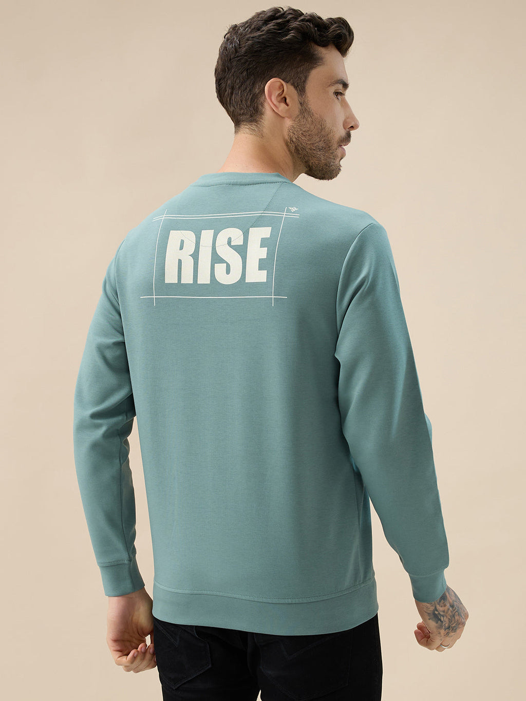 Men's Front & Back Typography Print Full Sleeves Round Neck Sweatshirt