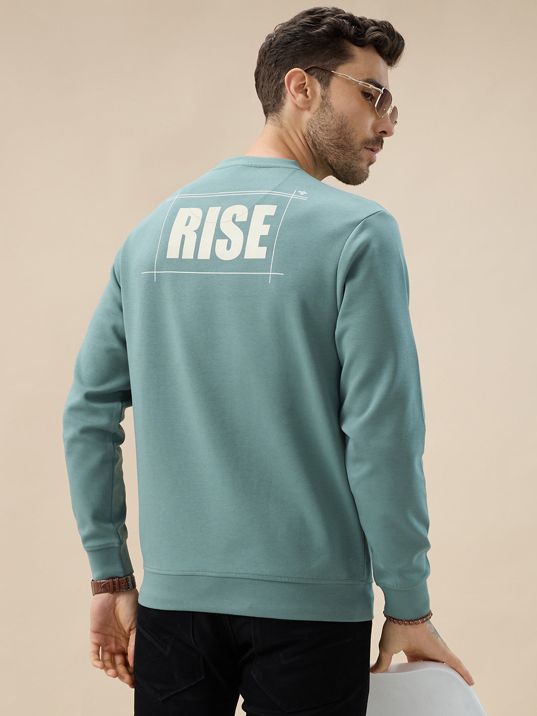 Men's Front & Back Typography Print Full Sleeves Round Neck Sweatshirt